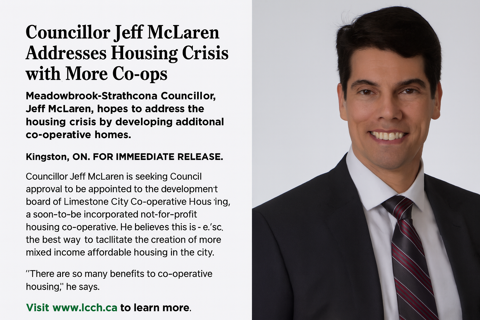 Image for Press Release: McLaren to Address Housing Crisis with More Co-ops